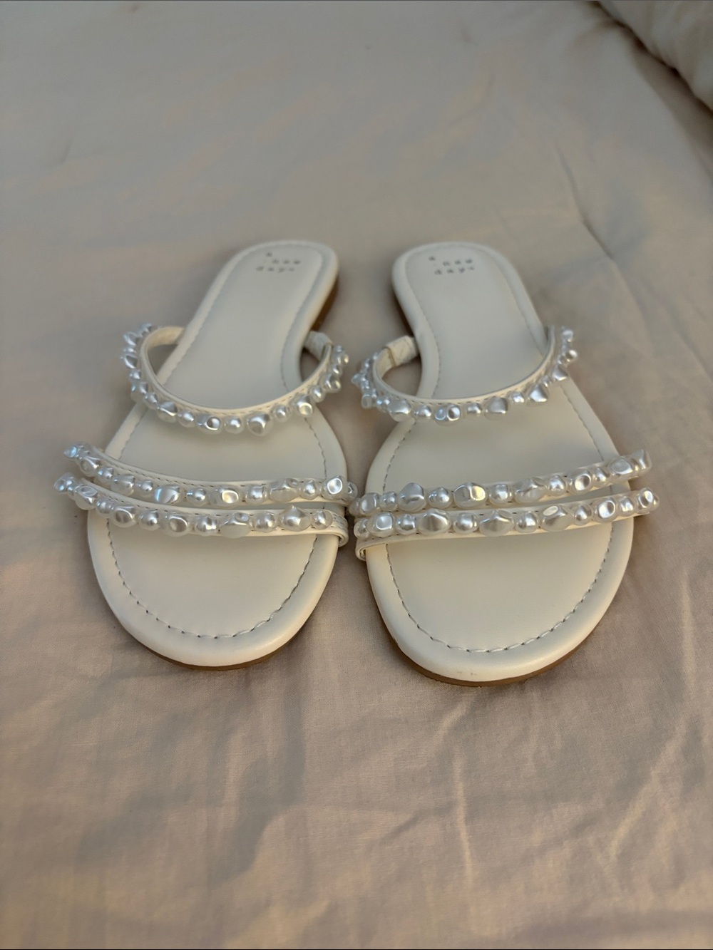 a new day White Pearl-Embellished Slide Sandals